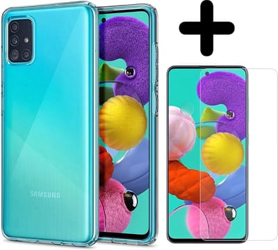 Hoesje - Met Screenprotector - Geschikt voor Samsung Galaxy A71 - Sterk & Shockproof - Telefoon Hoes - Back Cover - Siliconen Case - Telefoonhoes - Transparant