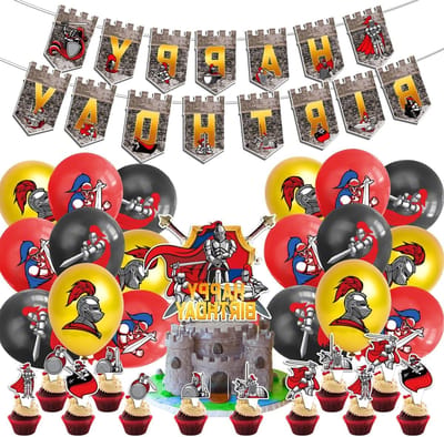 Inovra Plus - Verjaardagsdecoratie ridderthema ballonnen set voor kinderfeest met taartinlegger en latex ballonnen - Vrolijk Verjaardagselement