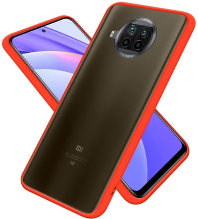 Cadorabo Hoesje geschikt voor Xiaomi Mi 10T LITE in Mat Rood - Zwarte Knopen - Hybride beschermhoes met TPU siliconen Case Cover binnenkant en matte plastic achterkant