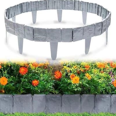 Tuinranden 10 Stuks - Flexibele Omheining - Tuinieren Bloembedden - Imitatie Steen Textuur - 25x23cm Randhoogte - Grijs