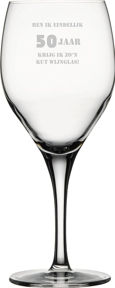 Gegraveerde witte wijnglas 34cl Ben ik eindelijk 50 jaar krijg ik zo'n kut wijnglas