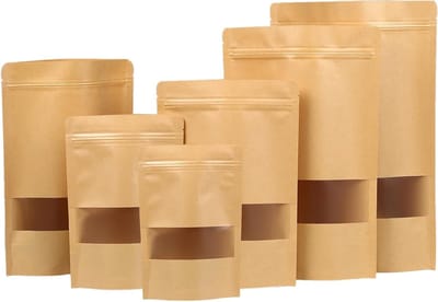 50 Stuks Kraft Zakjes met Venster, 16x23+4cm Herbruikbare Papieren Zakjes voor Koffie, Noten en Snacks