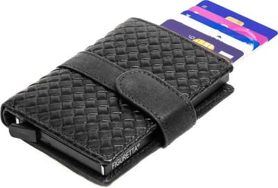 Figuretta RFID Creditcardhouder met Muntgeldvak - Cardprotector - Vlechtpatroon - Dames en Heren - Echt Leer - Zwart
