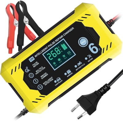 TOVBMUP 12V auto-acculader - loodzuuracculader - Acculader - Druppellader - met reparatiemodus en lcd-scherm - Acculader voor Auto Motor Scooter Boot Camper - Reparatie Modus - 12V 6A