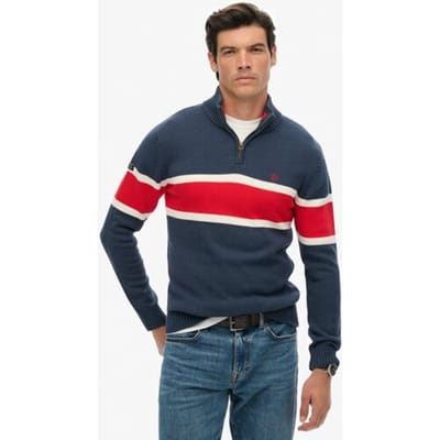 Superdry Katoenen Gestreepte Trui Met Halve Rits Blauw Grootte: XL