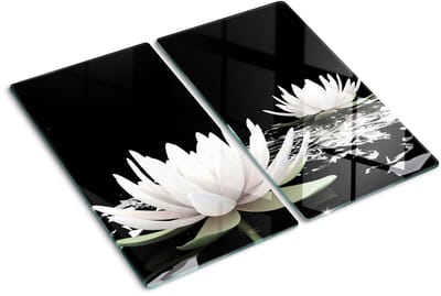 Tulup Glazen Snijplank - Wit Waterlelies Snijplank Glas - SET van 2 STUKS 30 x 52 cm - Anti-Slip Snijplanken-UV Gelaagd Glas Serveerplanken-UV Gelaagd Glas Serveerplanken-Dienblad-Kookbenodigdheden