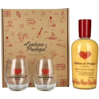 Cantares de Portugal Licor de Pastel de Nata 15% Vol. 0,7l in geschenkverpakking met 2 Bril