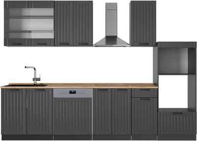Vicco Fame-Line Complete keukeneenheid – 300 cm met hoge kast, WB Eik Donkergrijs