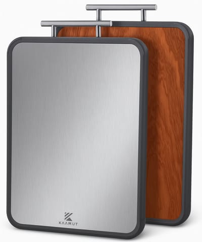 KAAMUT® Premium Snijplank – Massief Hardhout & 100% Titanium – 40 x 30 x 2,5 cm – Met RVS Handvat – Hygiënisch & Duurzaam – Mesvriendelijk & Microplasticvrij