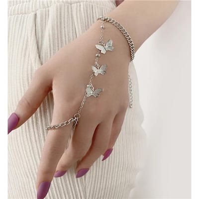 1 stuks punkstijl lange ketting vlindervormige ringarmband voor damesfeestaccessoires gray