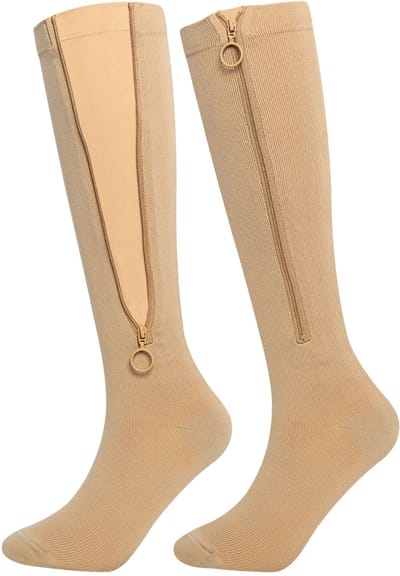 KANGKA® Steunkousen met Rits maat S/M - Compressiekousen - Beige - Comfort en Ondersteuning voor Vermoeide Benen