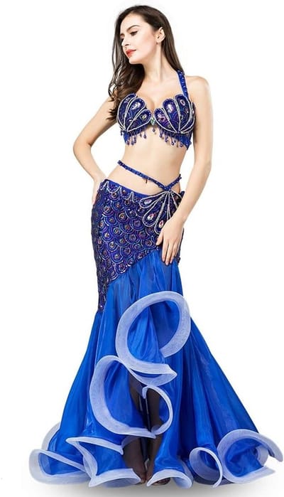 Bellydance Kostuum Set voor Dames met Luxe Sequins en Mermaidskirt voor Professionele Dansers