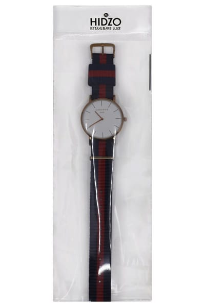 Hidzo Horloge Chronos ø 37 mm - Blauw/Rood/Blauw - Inclusief horlogedoosje