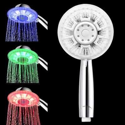 Verlichting douchekop met temperatuurweergave, 2 douchestanden, 12.5 cm, 7 kleuren LED verlichting, ideaal voor badkamerverlichting