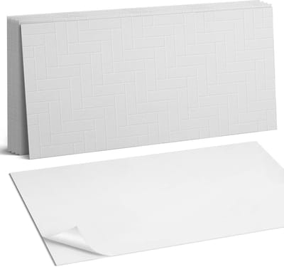 Coloray Plaktegels - Visgraat baksteenpatroon Wandtegel Zelfklevend - 60 cm x 30 cm - Wit Plaktegels - 6 stuks - Rechthoek PVC Tegels - Plaktegels Keuken - Zelfklevende Vloertegels Badkamer - Vinyltegels Vloer Zelfklevend - Zelfklevende Wandtegels