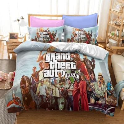 3D Cartoon Game Grand Theft Auto Dekbedovertrek met Kussensloop Beddengoed Set Eenpersoons Tweepersoons Twin Volledig Queen King Bed Set Kamerdecoratie 70x133cm 2pcs