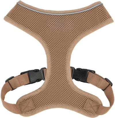 Famanu – Anti-trek mesh hondenharnas met lichtgewicht - zachte - ademende borstbedekking - reflecterende stiksels en verstelbare bandjes voor wandelen - hardlopen - training - zwaar en duurzaam - beige - L