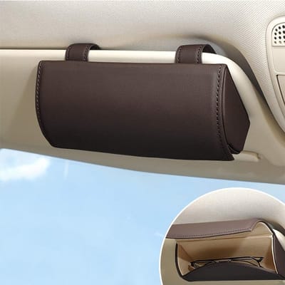 Famanu – Bril houder voor auto zonneklep universeel PUauto zonnebril brillenetui opbergdoos organizer met magnetische functie interieur accessoires voor auto SUV RV vrachtwagenbruin