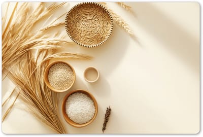 Placemats 45x30 cm - Placemat kunststof - 1 stuk - Granen - Hout - Kom - Beige - Borden onderleggers - Decoratie voor op tafel - Keuken tafeldecoratie accessoires - Vinyl onderlegger - Tafelversiering