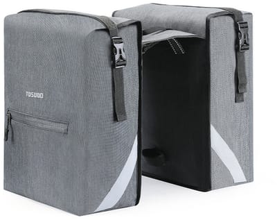 Dubbele fietstas - 30 liter - waterdicht - voor montage op de achterzadel - grijs