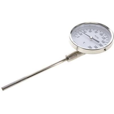 0 tot +200°C RVS Bimetalen Thermometer 100mm Behuizing 160mm Dompelbuis Onderaansluiting - TBLUSH-200-100-160
