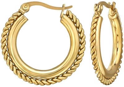 Joy Ibiza - ronde oorbellen - oorringen met elegant rope twist rand - 3 x 26 mm - Franse sluiting - chirurgisch staal - ear party boho - bohemian style - ip/pvd gold plated