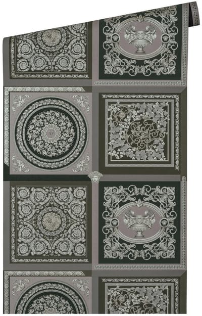 "MEDUSA HOOFD" SATIJN GLANZEND BAROK BEHANG | Design - zilver zwart grijs - A.S. Création Versace 5
