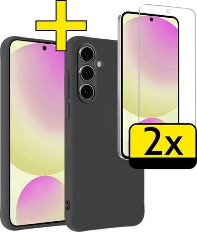 Hoesje - Met 2x Screenprotector - Geschikt voor Samsung Galaxy S24 FE - Sterk & Shockproof - Back Cover - Siliconen Case - Telefoon Hoes - Telefoonhoesjes - Zwart