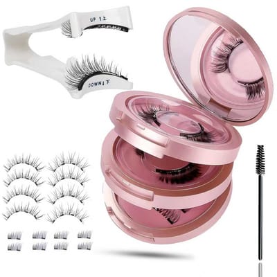 3-laags cirkelvormige wimpersdoos met spiegel, lege opbergdoos voor wimpers, reiswimpershouder met wimperhouder voor cosmetica (Roségoud)