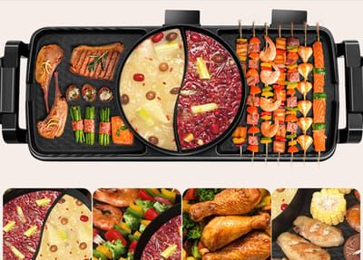 WK Indoor Snelverwarmende 67×26 cm BBQ & Hotpot All-in-One | 5–8 Personen | 2200W | Onafhankelijke Temperatuurregeling | 5 Warmtestanden | Afspoelbaar na Uitschakeling | Makkelijk Schoon te Maken