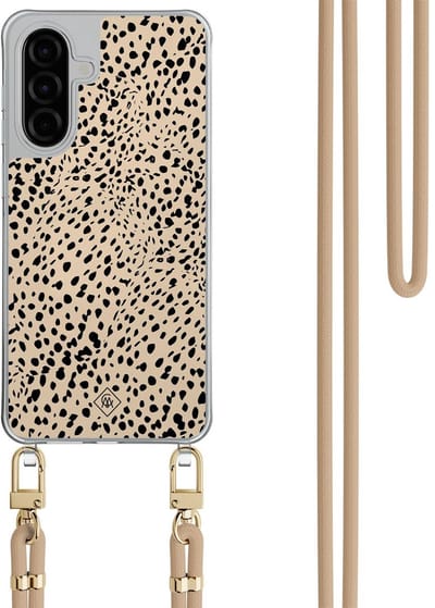 Casimoda® hoesje met beige koord - Geschikt voor Samsung A26 - Stippen bruin abstract - Afneembaar koord - TPU/polycarbonaat - Bruin/beige