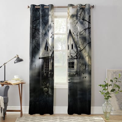 Bossen Maan Vleermuis Spookhuis Raamgordijn Slaapkamer Woonkamer Raamgordijnen Keukendecoratie Jaloezieën Gordijn 135W x 60H(cm) x1 gray