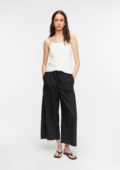 Linnen mix brede culotte rok met elastische taille voor dames COMMA