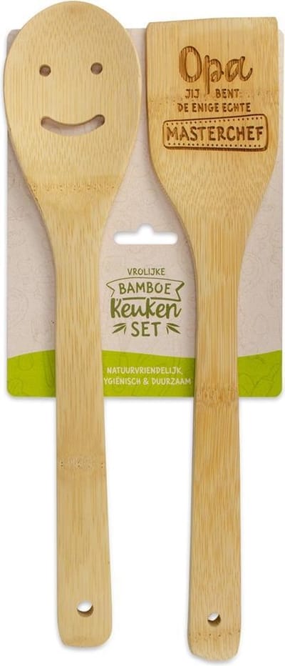 Bamboe keukenset met tekst Opa jij bent de enige echte masterchef