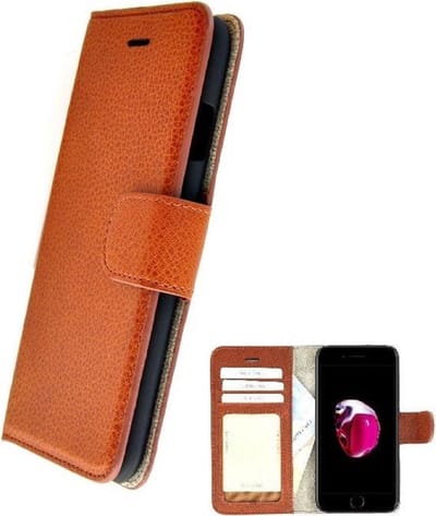 Hoesje Echt Leer Bruin Wallet Bookcase Pearlycase Hoesje Geschikt voor Apple iPhone 6-6s Leder