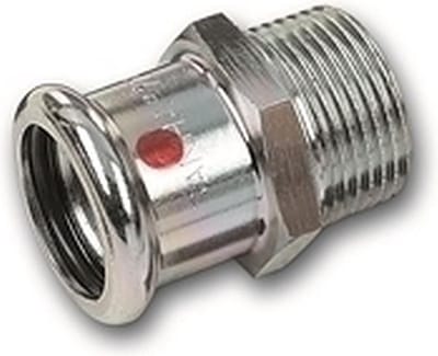 Sanha Puntstuk – 22 mm Pers × ½ inch (G½″) BSP Buitendraad – Stalen Persfitting