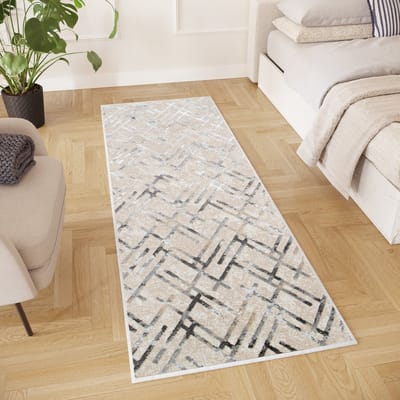 Tapiso Crystal Loper Tapijtloper Beige Lichtgrijs Laagpolig Vloerkleed Maat- 70x550