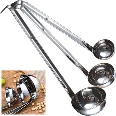 3 Hangende Sauslepel Pollepel voor Soep met Haak Kleine Maatlepels Vloeistof Bakken Roestvrijstalen Maatlepel Set Metalen Keuken voor Koken Saus Soep Jus Saladedressing Kruiden Restaurant