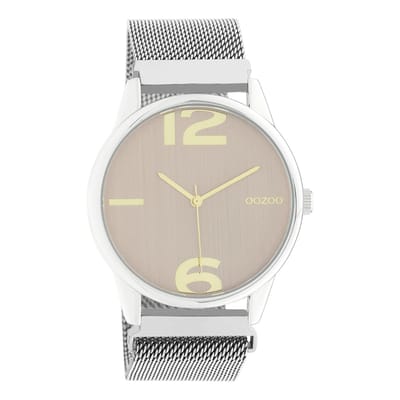 OOZOO Timepieces - Zilverkleurige horloge met zilverkleurige metalen mesh armband - C10865
