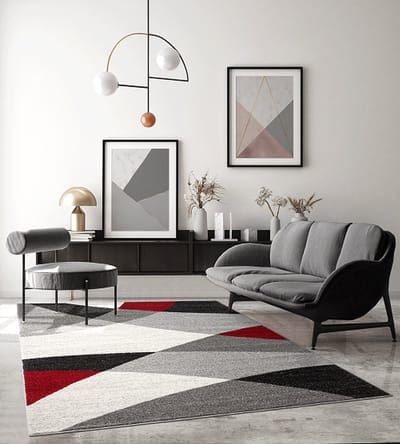 Karpet24 Abstract Modern Vloerkleed – Grijs, Rood & Zwart-80 x 140 cm