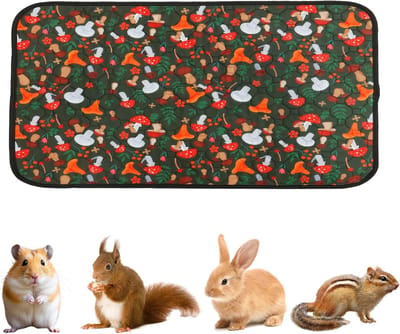 Wasbare en Herbruikbare Bodembedekking voor Cavia's, Sneldrogend en Waterdicht, Antislip Mat voor Kleine Huisdieren - Groene Paddenstoelen 120 x 60 cm