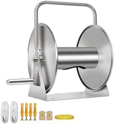 Slanghaspel Houder - Slangopberger - Tuinonderhoud - Robuust Roestvrij Staal - 43 x 27.5 cm - Zilver