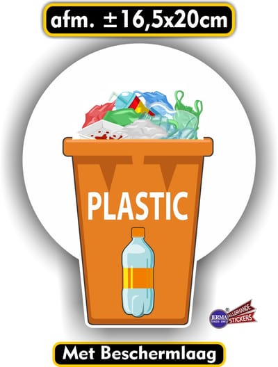 Jerma - Plastic - Recycling - Sticker - 16.5x 20 cm - Vinyl - Zelfklevend - Weerbestendig - Krasvrij