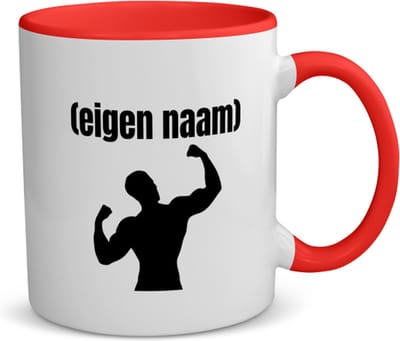 Akyol - fitness man met eigen naam koffiemok - theemok - rood - Fitness - atleten/sport liefhebbers - sport - fitness - bodybuilder - verjaardag - cadeau - kado - 350 ML inhoud
