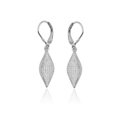 Zilver Oorhangers - Dames Oorhangers Ruit met Zirkonia - Zilveren Cocktail Oorbellen - Prom Oorbellen - Amona Jewelry
