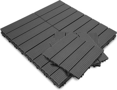Terrastegels - 55 Stuks - 5 m² - WPC Composiet Kunststof - 30x30cm - 4 strepen - Antraciet - Makkelijke en Snelle Montage - Balkontegels - Vlondertegel Set - Onderhoudsvrij - Tuin, Balkontegels - Terrasplanken