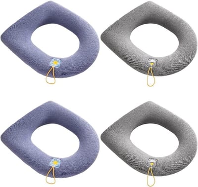 Warmtegevende Toiletbril Covers - 4-delige Set Wasbare en Rekbare Toiletzitting Beschermers Geschikt voor de Meeste Toiletten