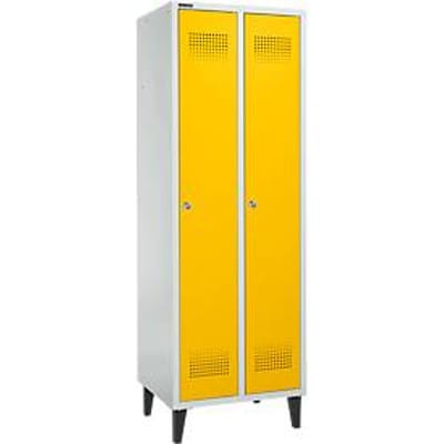 Schäfer Shop Genius Kledinglocker met poten, 2 compartimenten, 300 mm compartimentbreedte, cilinderslot, deur koolzaadgeel