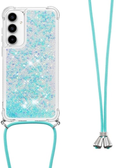 Coverup Hoesje - Geschikt voor Samsung Galaxy A56 Hoesje - Coverup Liquid Glitter Back Cover met Koord - Lichtblauw
