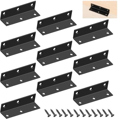 L-Hoekverbindingen 90 Graden Hoekverbinders - Roestvrij Staal, Zwart, 80 x 20 mm - 10 Stuks